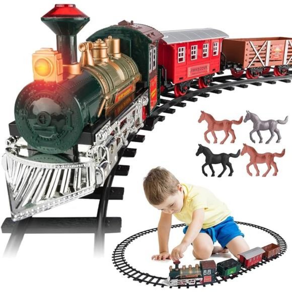 Kids Train Set - Electric Train Toy for Boys 2-4 w/Lights & Sound, Railway Kits - Picture 1 of 6
